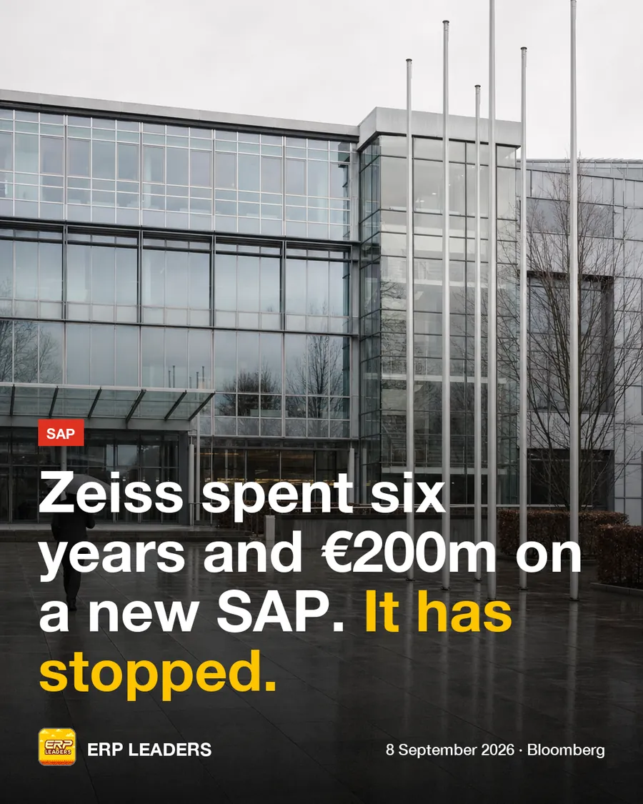 An ERP LEADERS news card about Zeiss as it appeared on LinkedIn